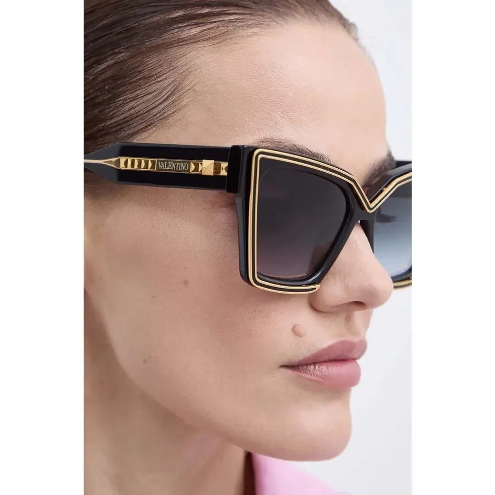 NWT Valentino V-GRACE-BLK - GLD Black Yellow 54mm Sunglasses